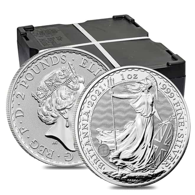 Monster Box of 500 - 2021 Great Britain 1 oz Silver Britannia Coin .999 Fine BU (20 Roll, Tube, Lot of 25)