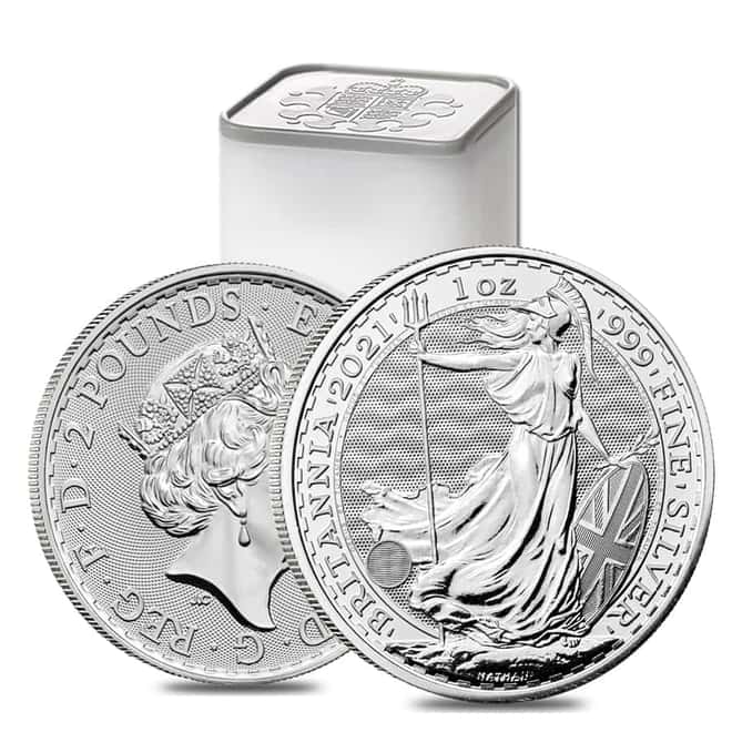 Monster Box of 500 - 2021 Great Britain 1 oz Silver Britannia Coin .999 Fine BU (20 Roll, Tube, Lot of 25)
