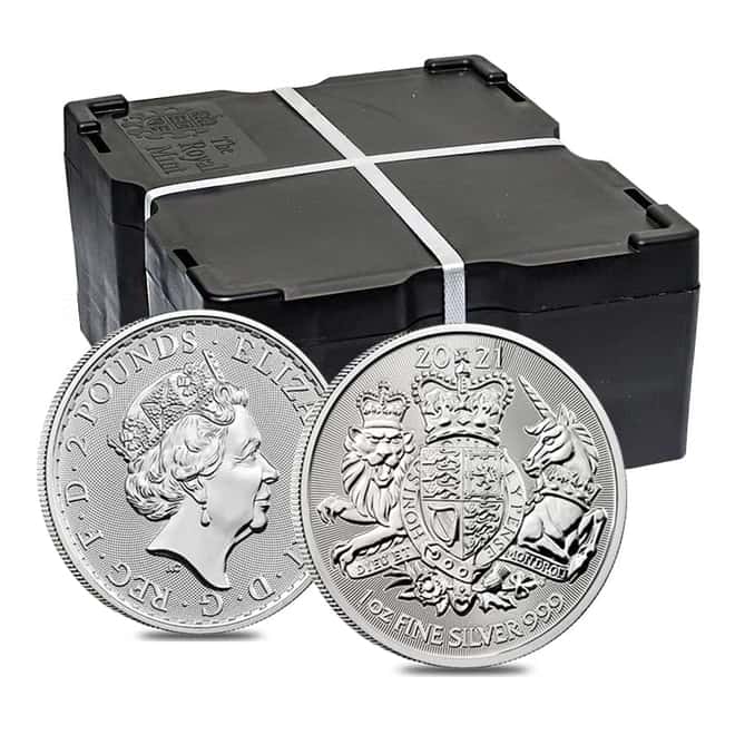 Roll of 25 - 2021 Great Britain 1 oz Silver Royal Arms Coin .999 Fine BU (Tube, Lot of 25)