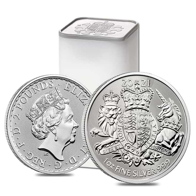 Roll of 25 - 2021 Great Britain 1 oz Silver Royal Arms Coin .999 Fine BU (Tube, Lot of 25)