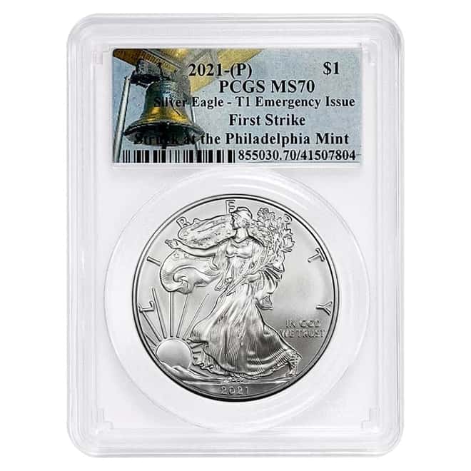 2021 (P) 1 oz Silver American Eagle PCGS MS 70 FS (Liberty Bell) Emergency Issue