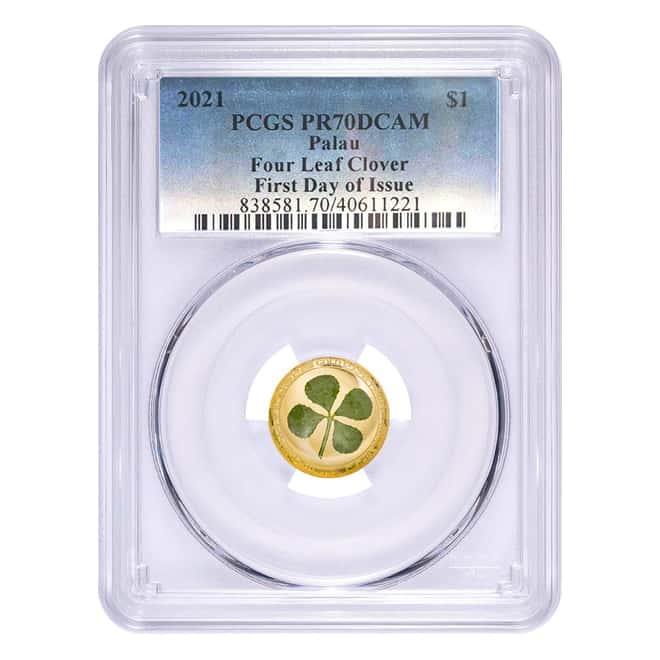 2021 Palau 1 gram Gold Four Leaf Clover PCGS PF 70 FD