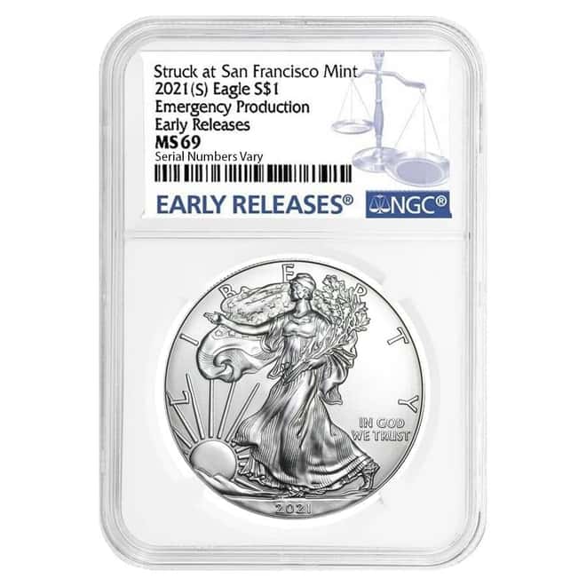 2021 (S) 1 oz Silver American Eagle $1 Coin NGC MS 69 ER Emergency Production