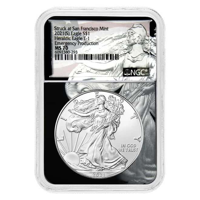 2021 (S) 1 oz Silver American Eagle $1 Coin NGC MS 70 (Liberty Holder) Emergency Production