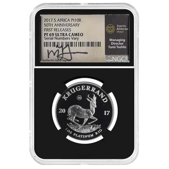 2017 South Africa 1 oz Proof Platinum Krugerrand 50th Ann. Privy NGC PF 69 UCAM FR Tumi Tsehlo