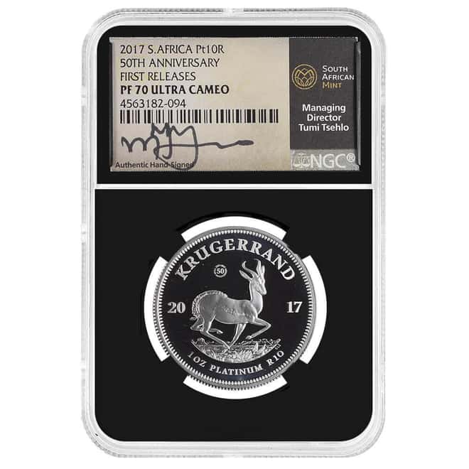 2017 South Africa 1 oz Proof Platinum Krugerrand 50th Ann. Privy NGC PF 70 UCAM FR Tumi Tsehlo