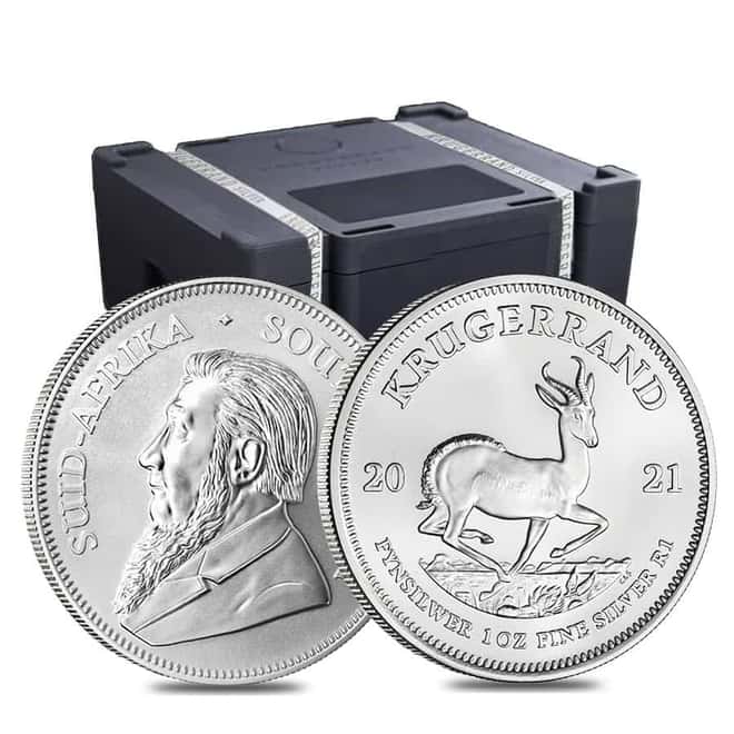 Monster Box of 500 - 2021 South Africa 1 oz Silver Krugerrand BU (20 Roll, Tube, Lot of 25)