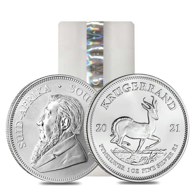 Monster Box of 500 - 2021 South Africa 1 oz Silver Krugerrand BU (20 Roll, Tube, Lot of 25)