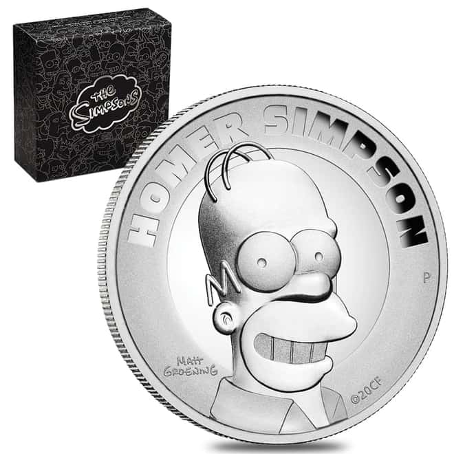 2021 Tuvalu 2 oz Proof Silver Homer Simpson High Relief Coin .9999 Fine (w/Box & COA)