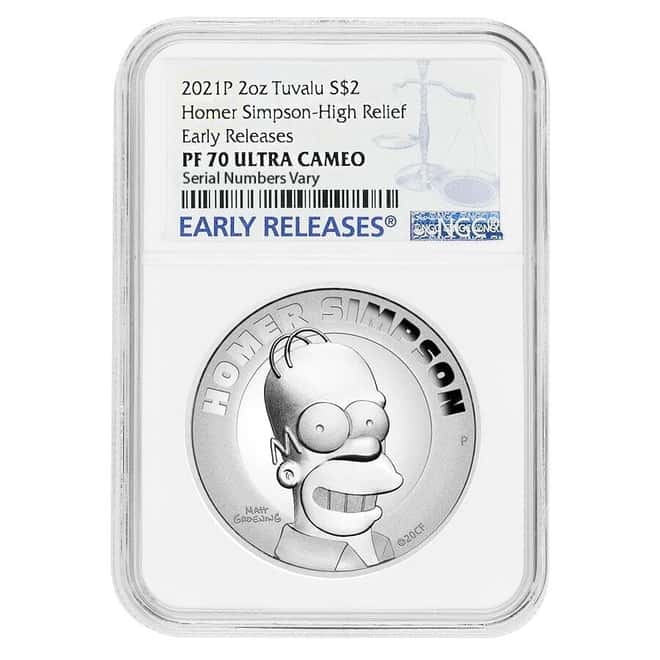 2021 Tuvalu 2 oz Proof Silver Homer Simpson High Relief Coin NGC PF 70 ER