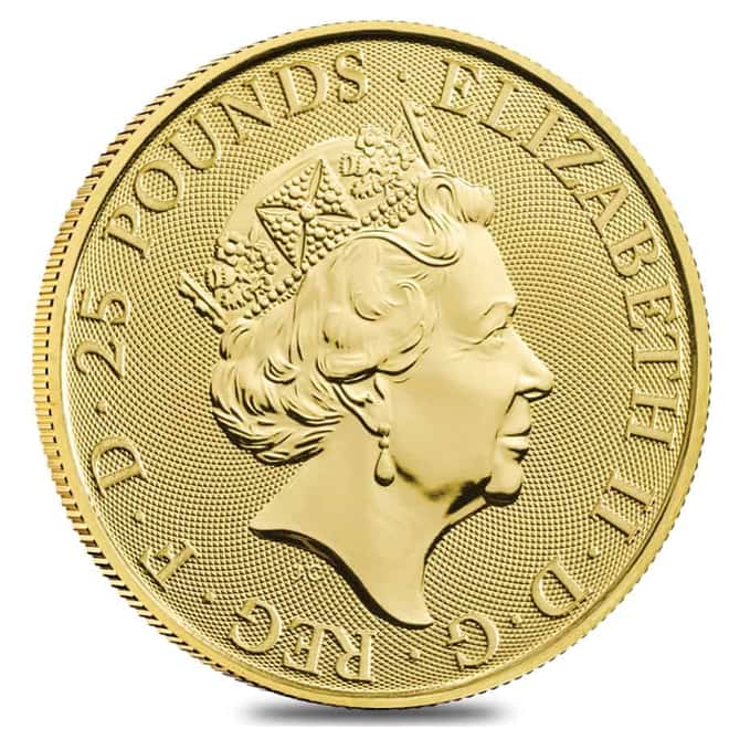 2021 Great Britain 1/4 oz Gold Queen's Beasts White Greyhound of Richmond Coin .9999 Fine BU