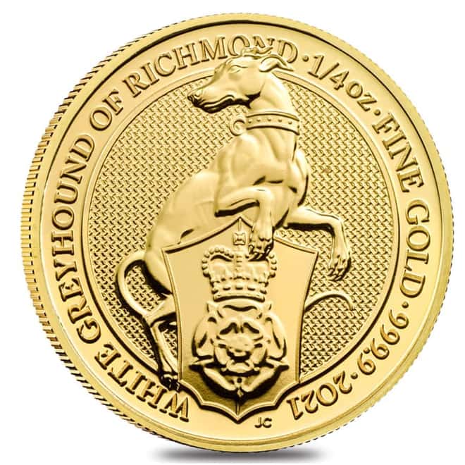 2021 Great Britain 1/4 oz Gold Queen's Beasts White Greyhound of Richmond Coin .9999 Fine BU