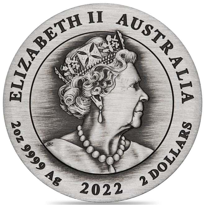 2022 2 oz Myths & Legends Dragon Antiqued Silver Coin Perth Mint