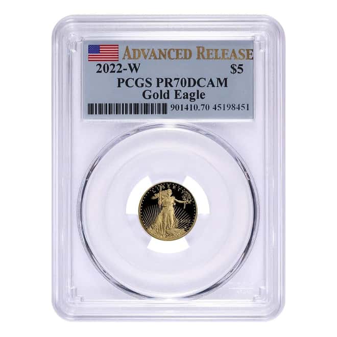 2022-W 1/10 oz $5 Proof Gold American Eagle PCGS PF 70 DCAM AR