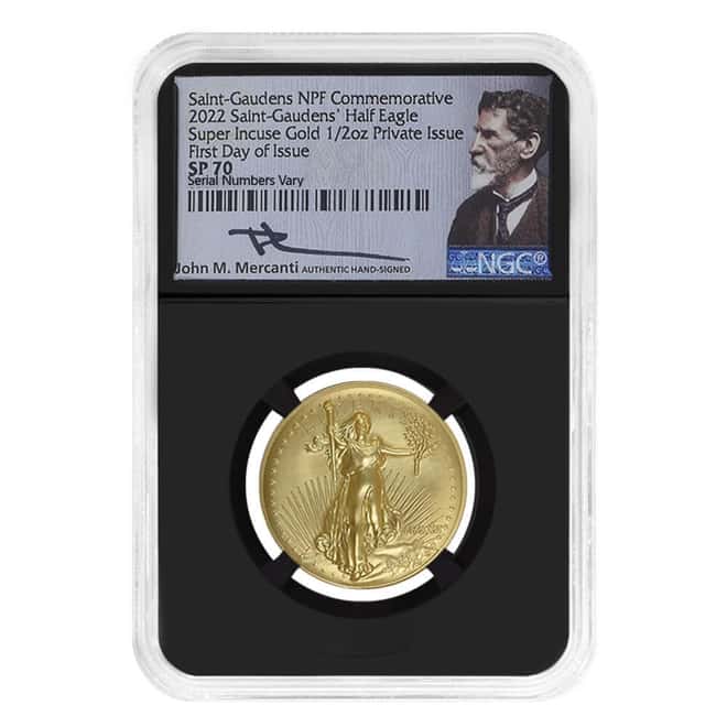 2022 1/2 oz Super Incuse Saint-Gaudens Gold Half Eagle NGC SP 70 FDOI
