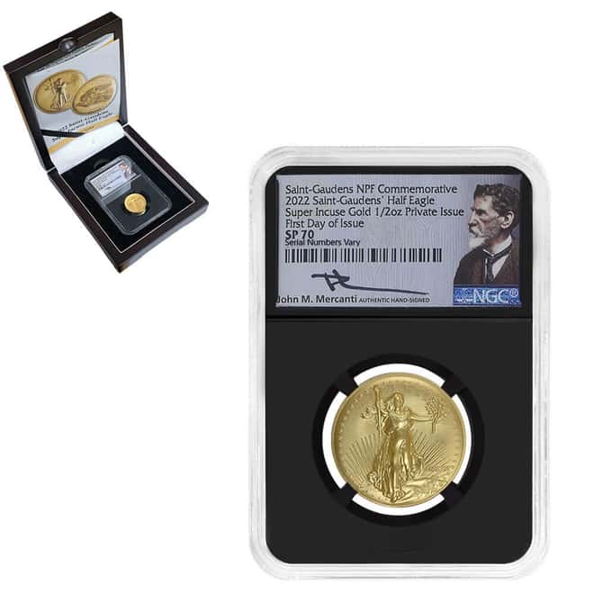 2022 1/2 oz Super Incuse Saint-Gaudens Gold Half Eagle NGC SP 70 FDOI