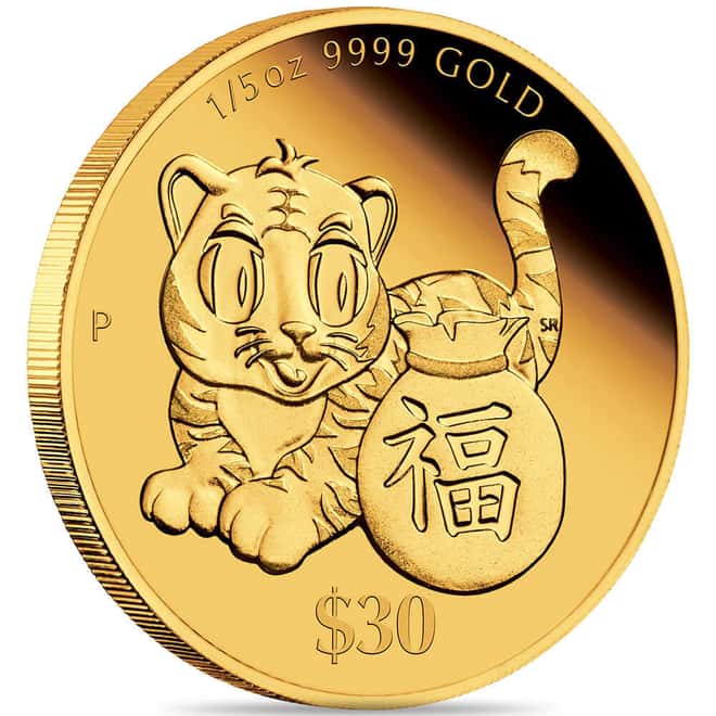2022 1/5 oz Proof Gold Lunar Tiger Coin Astrological Series Australian Perth Mint