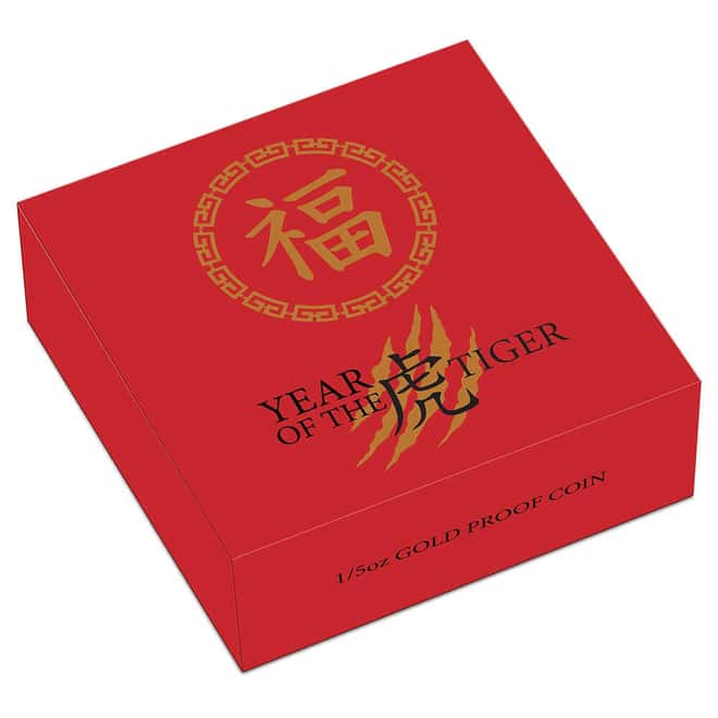 2022 1/5 oz Proof Gold Lunar Tiger Coin Astrological Series Australian Perth Mint