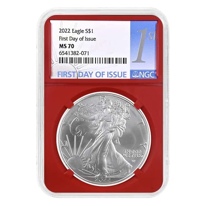 2022 1 oz Silver American Eagle $1 Coin NGC MS 70 FDOI (Red Core)