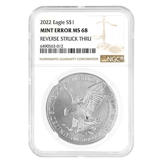 2022 1 oz Silver American Eagle NGC MS 68 Mint Error (Rev Struck Thru)