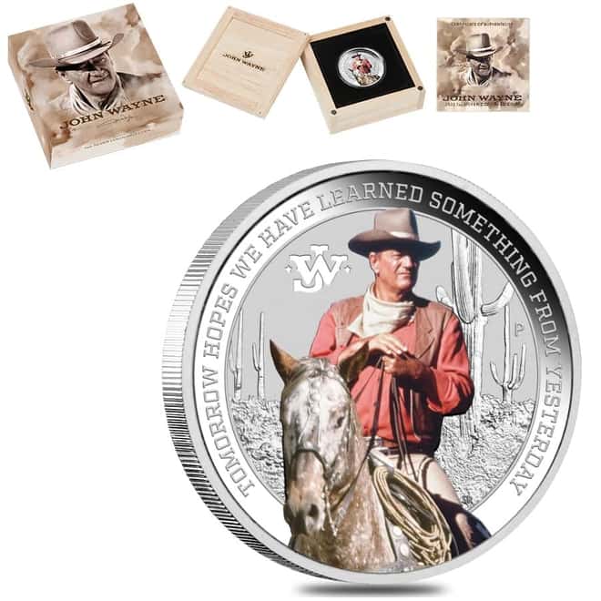 2022 1 oz Tuvalu John Wayne Proof Colorized Silver Coin .9999 Fine (w/Box & COA)