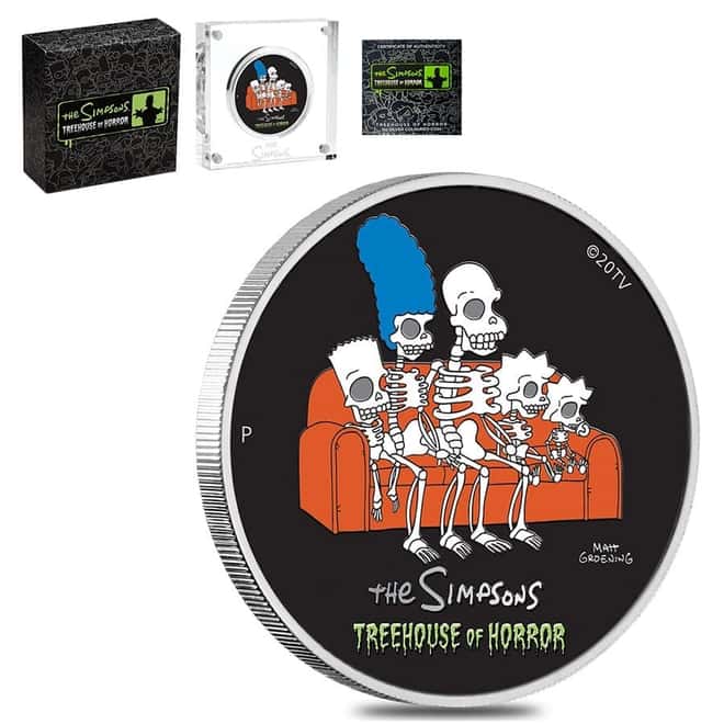 2022 1 oz Tuvalu The Simpsons Treehouse of Horror Colorized Silver Coin .9999 Fine (w/Box & COA)