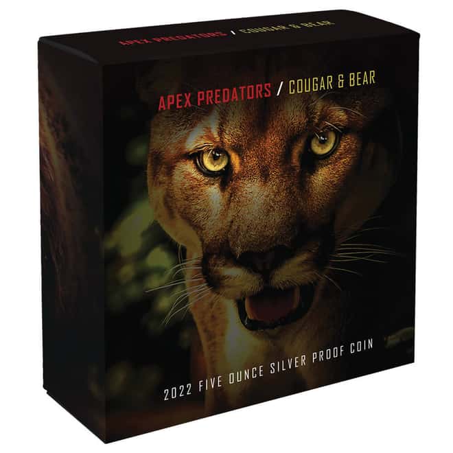 2022 5 oz Niue Apex Predators Cougar & Bear Proof Silver Coin