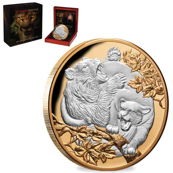 2022 5 oz Niue Apex Predators Cougar & Bear Proof Silver Coin