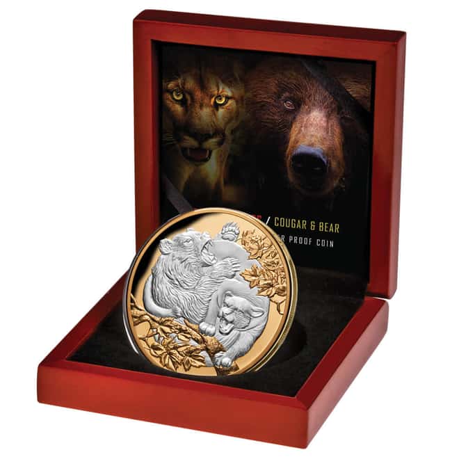 2022 5 oz Niue Apex Predators Cougar & Bear Proof Silver Coin