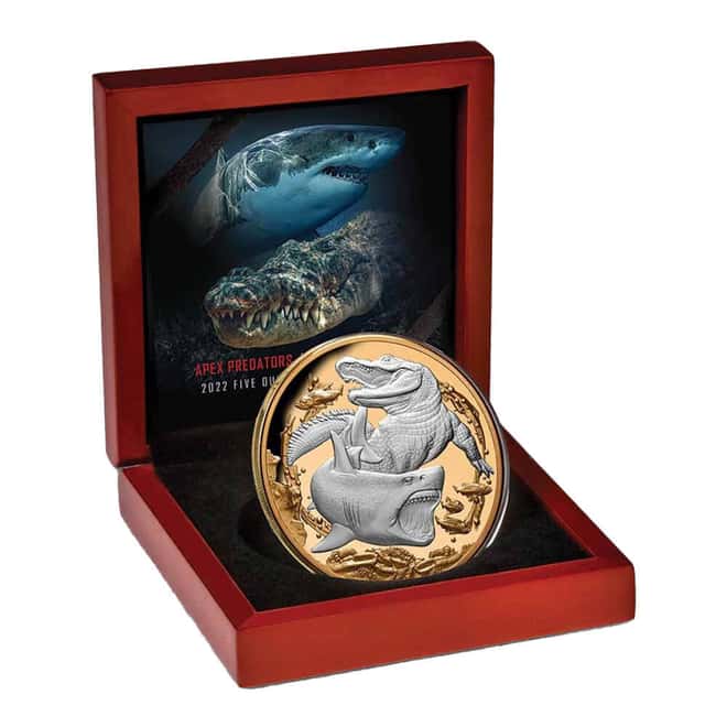 2022 5 oz Niue Apex Predators Crocodile & Shark Proof Silver Coin