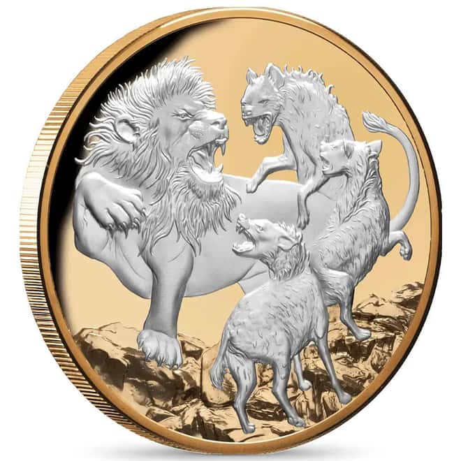 2022 5 oz Niue Apex Predators Lion & Hyena Proof Silver Coin
