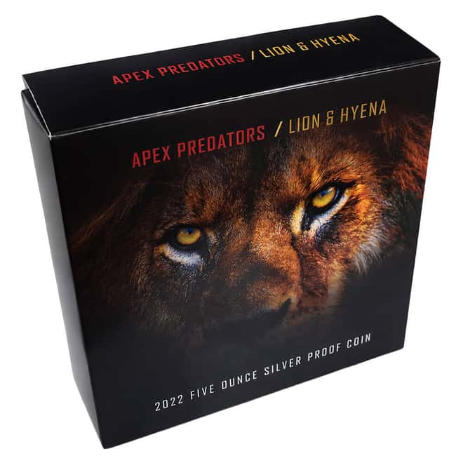 2022 5 oz Niue Apex Predators Lion & Hyena Proof Silver Coin