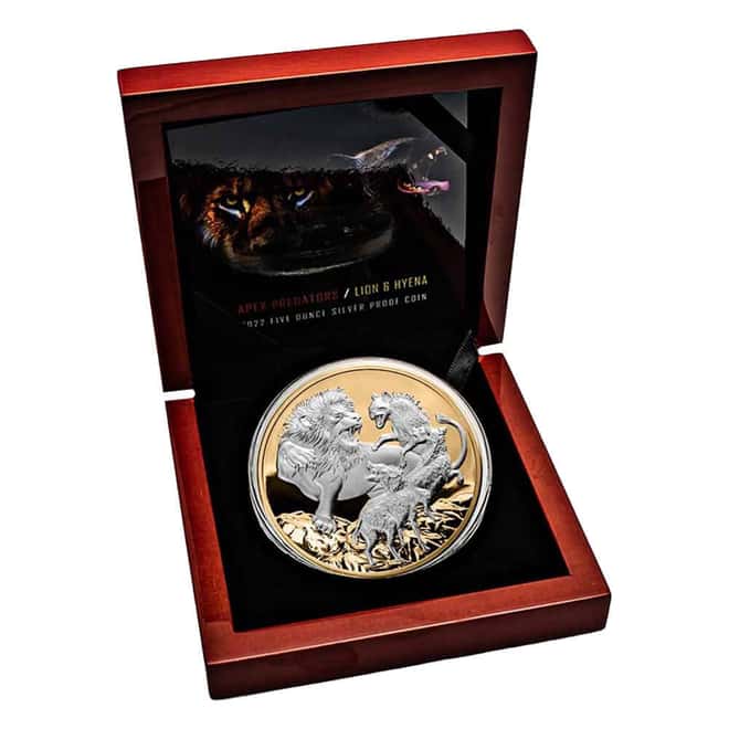 2022 5 oz Niue Apex Predators Lion & Hyena Proof Silver Coin