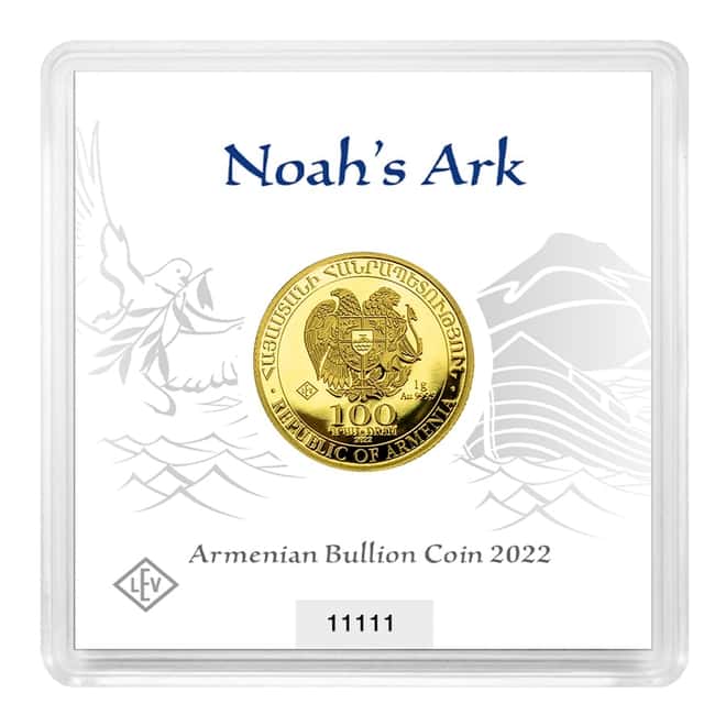 2022 Armenia 1 gram Gold Noah's Ark 100 Drams Coin BU (In Assay)