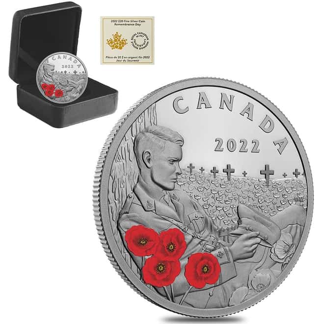 2022 Canada 1 oz Colorized Silver Remembrance Day Coin .9999 Fine (w/Box & COA)