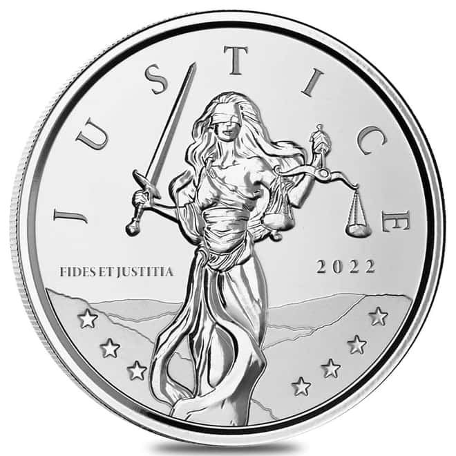 Tube of 20 - 2022 Gibraltar 1 oz Lady Justice 1 Pound Silver Coin .999 Fine BU (Roll Lot of 20)