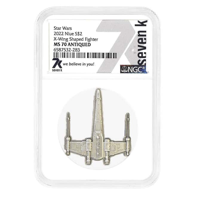 2022 Niue 1 oz Star Wars X-Wing Fighter Antiqued Silver Coin NGC MS 70