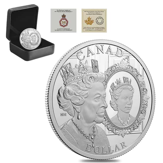 2022 Canada 23.17 gram Platinum Jubilee of Queen Elizabeth II Proof Silver Dollar .9999 Fine (w/Box & COA)