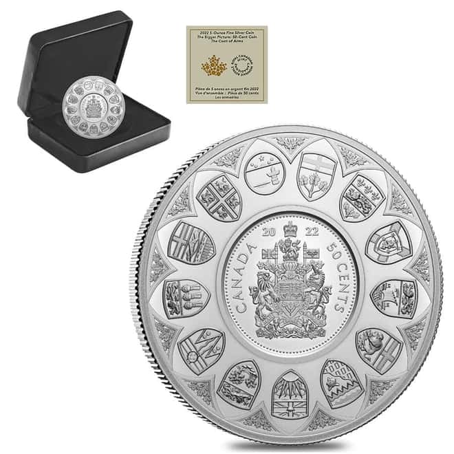 2022 Canada 5 oz Proof Silver The Bigger Picture - The Coat of Arms 50C Coin .9999 Fine (w/Box & COA)