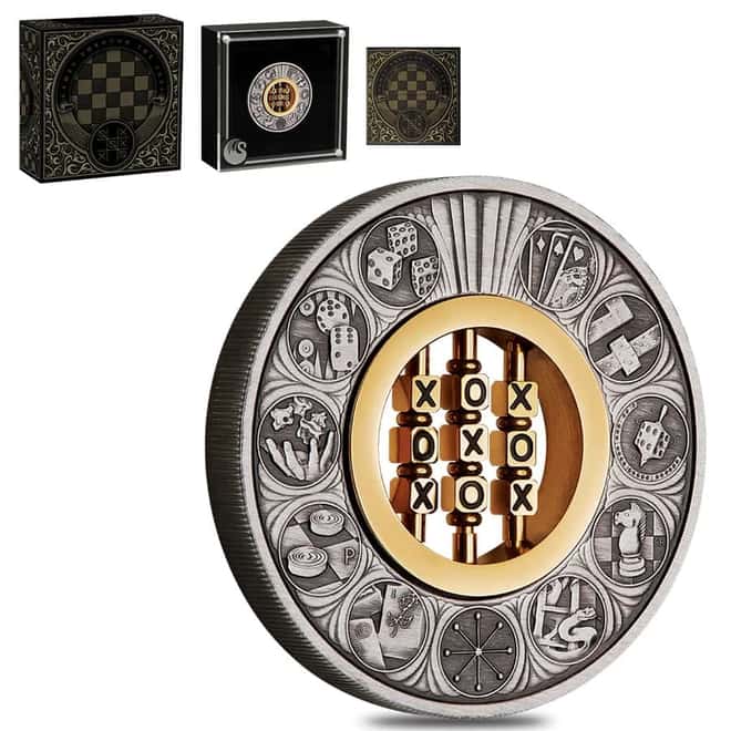 2022 Tuvalu 2 oz Games Through The Ages Antiqued Silver Coin .9999 Fine (w/Box & COA)