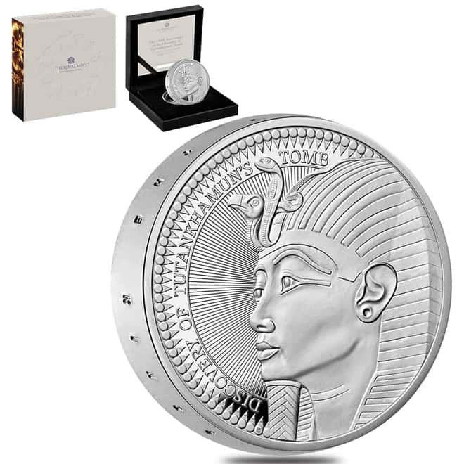2022 UK 56.56 gram Discovery of Tutankhamun's Tomb Piedfort Proof Silver Coin .925 Fine (w/Box & COA)