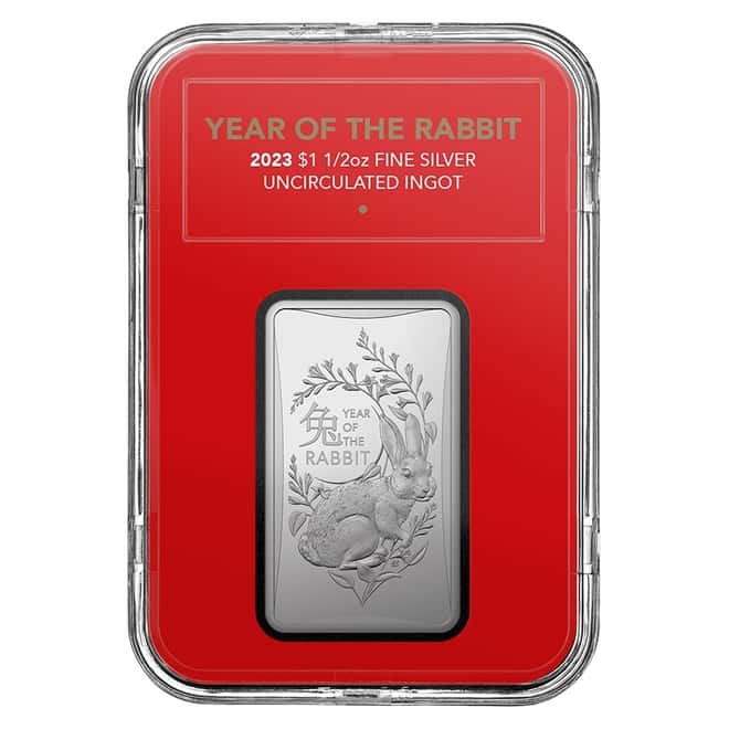 2023 1/2 oz Silver Lunar Year of the Rabbit Coin Bar .999 Fine BU - Royal Australian Mint