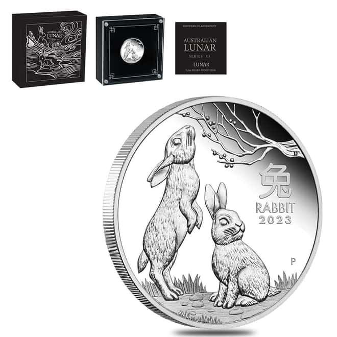 2023 1/2 oz Proof Silver Lunar Year of The Rabbit Australian Perth Mint (w/Box & COA)
