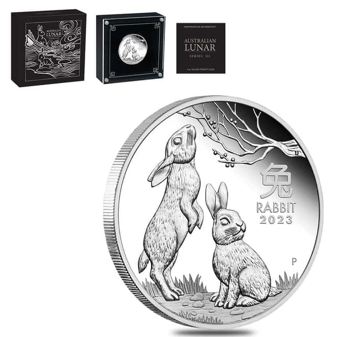 2023 1 oz Proof Silver Lunar Year of The Rabbit Australian Perth Mint (w/Box & COA)