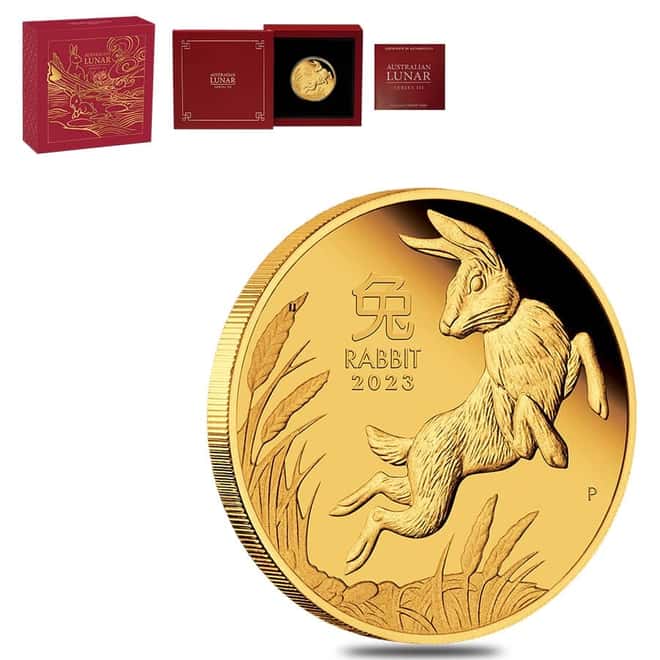 2023 1 oz Proof Gold Lunar Year of The Rabbit Australian Perth Mint (w/Box & COA)