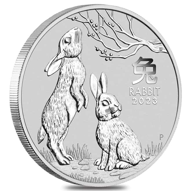 2023 5 oz Silver Lunar Year of The Rabbit BU Australian Perth Mint In Cap