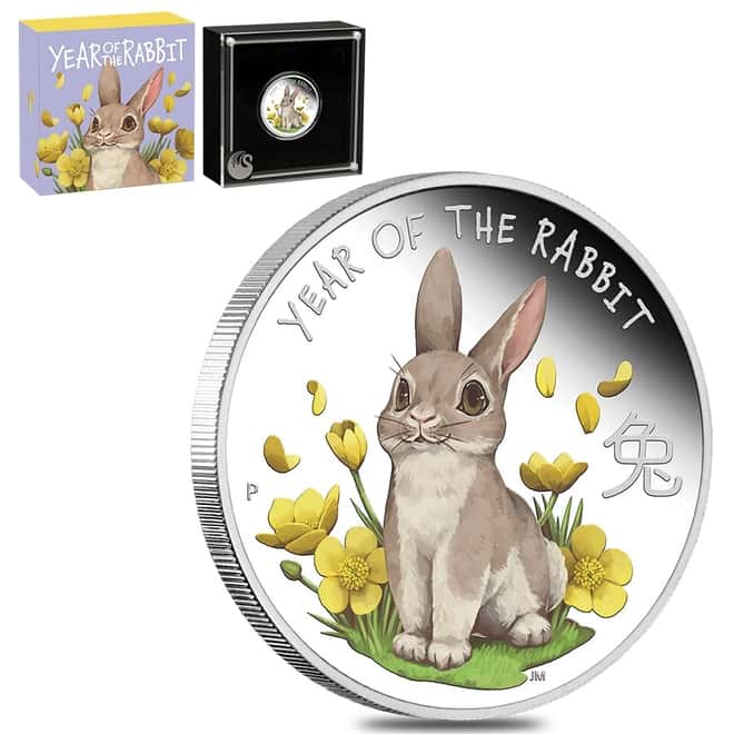 2023 1/2 oz Tuvalu Year of The Rabbit Proof Silver Coin .9999 Fine (w/Box & COA)