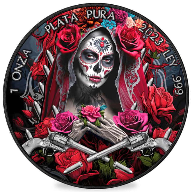 2023 1 oz Colorized Mexican Silver Libertad Coin Santa Muerte (w/Box & COA)