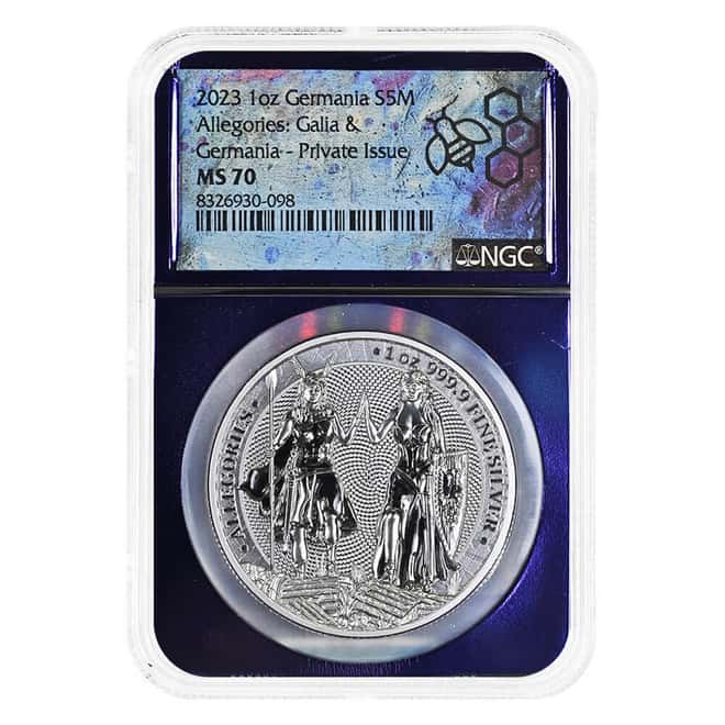 2023 1 oz Silver Galia & Germania The Allegories NGC MS 70