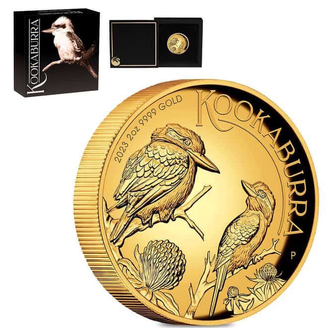 2023 2 oz Proof Gold Australian Kookaburra Perth Mint High Relief Coin (w/Box & COA)